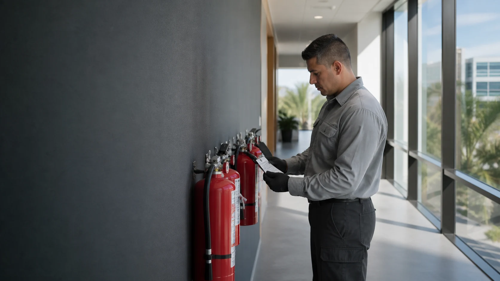 Commercial fire extinguisher inspection at a Broward County business